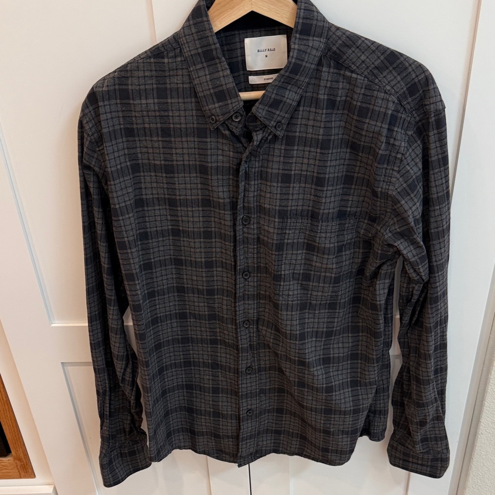 Billy Reid Charcoal Plaid Button-Down Shirt